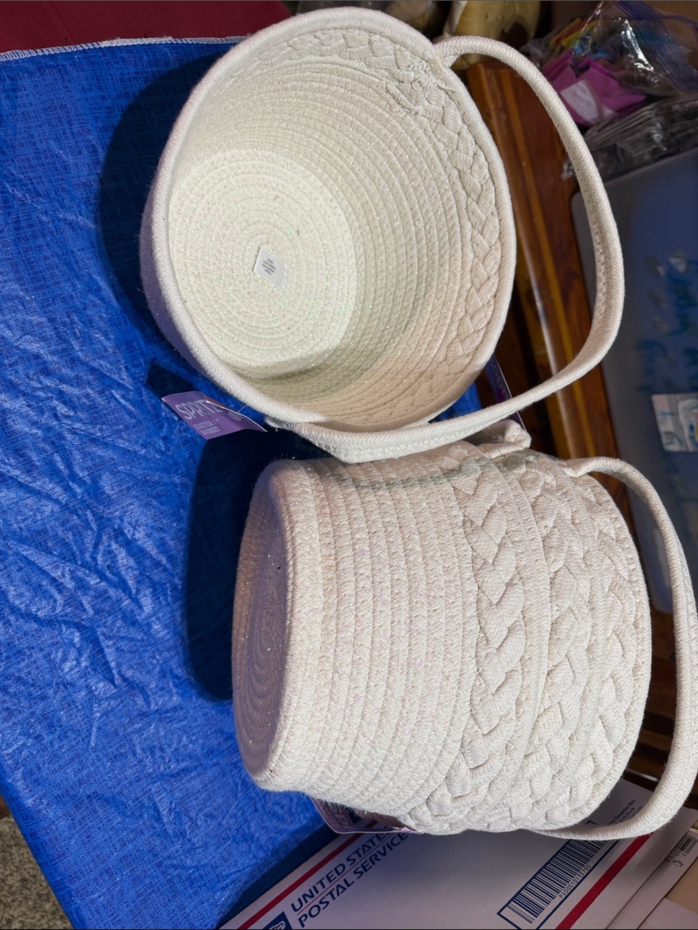 Cream Woven Rope Basket with Handle - Home Accents